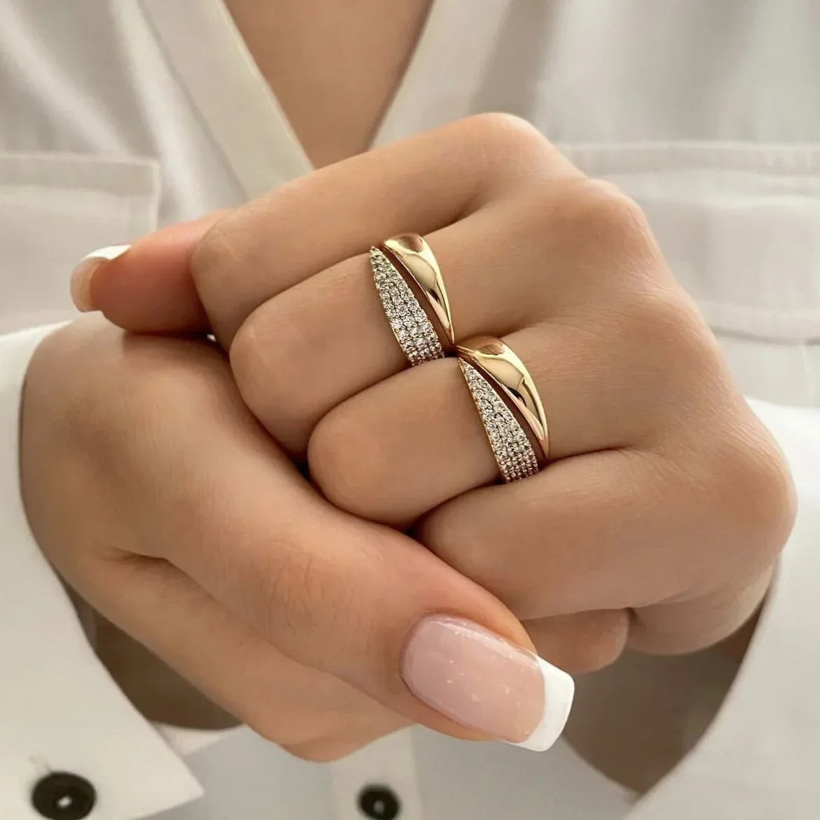 Rings for Women Natural Stone Inlaid in Hollow Metal Texture Ring